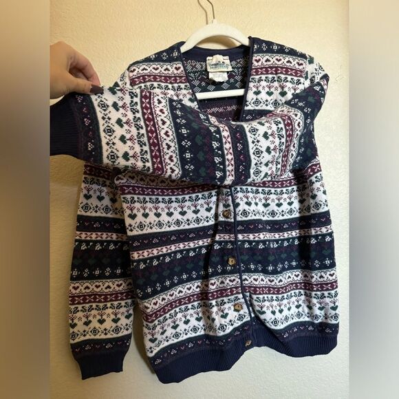 Vintage‎ Grandma Knit Floral Heart Mod Print Sweater Cardigan Sz M - Picture 4 of 6